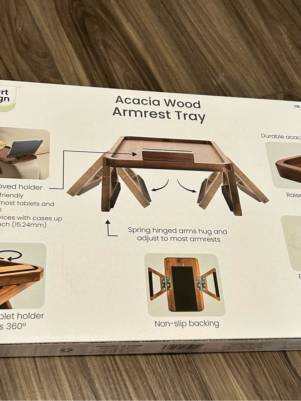 Smart Set Acacia Wood Armrest Tray - Brown Open Box/Like New - Picture 2 of 5